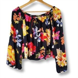 Billabong Light it Up Floral Crop Top Black Off Shoulder Size Large